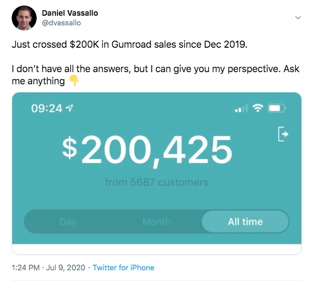 Daniel Vassallo earnings Gumroad