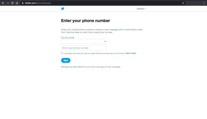 Twitter phone number verification