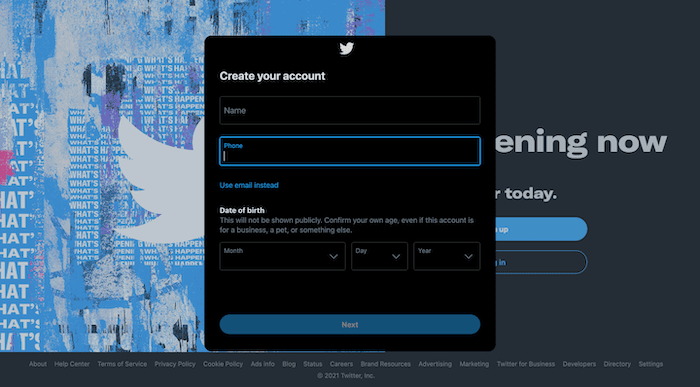 create twitter account