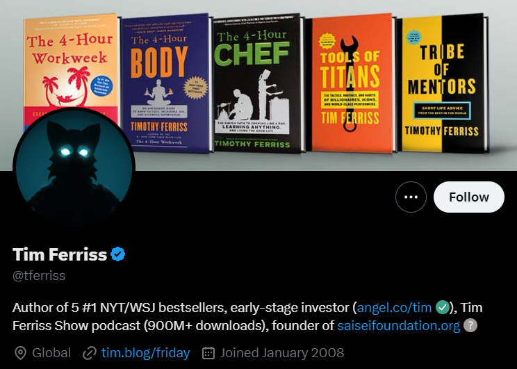 Follow this on Twitter-Tim Ferriss (@tferriss)