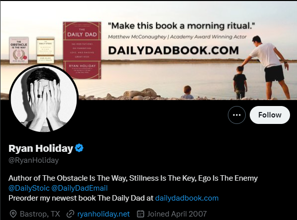 Twitter account to follow_@RyanHoliday