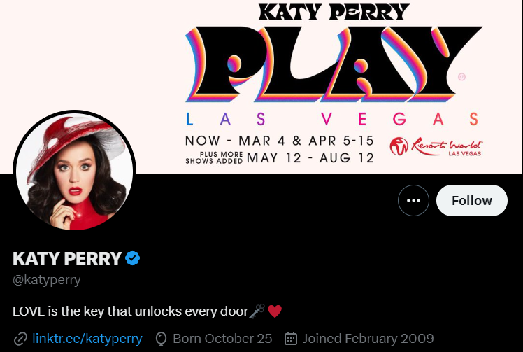 Who to follow on Twitter -KATY PERRY (@katyperry)