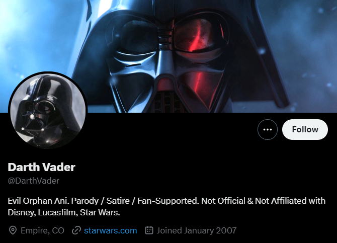 Who to follow on twitter-Darth Vader (@DarthVader)