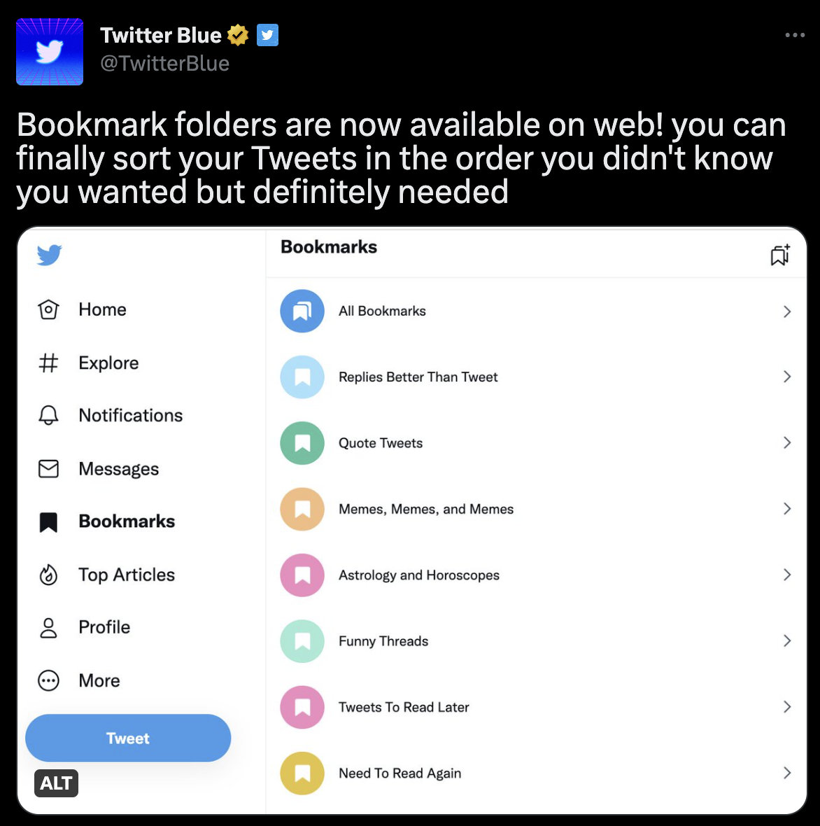 bookmark folders on twitter blue