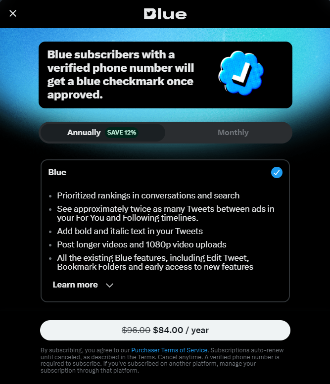 Twitter blue_Subscription