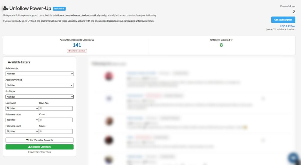 Owlead mass unfollow