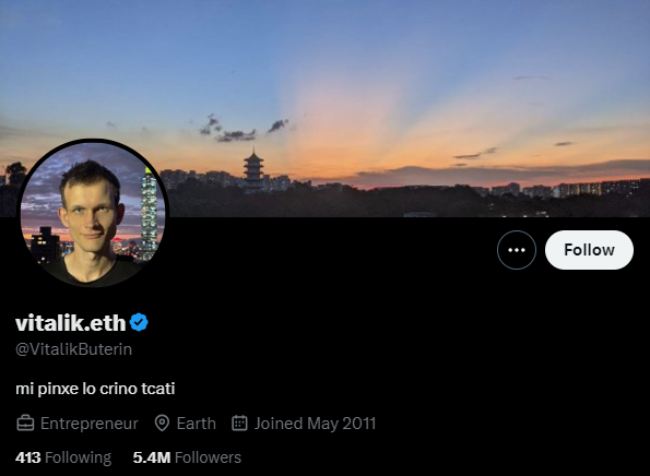 Profile Twitter @VitalikButerin