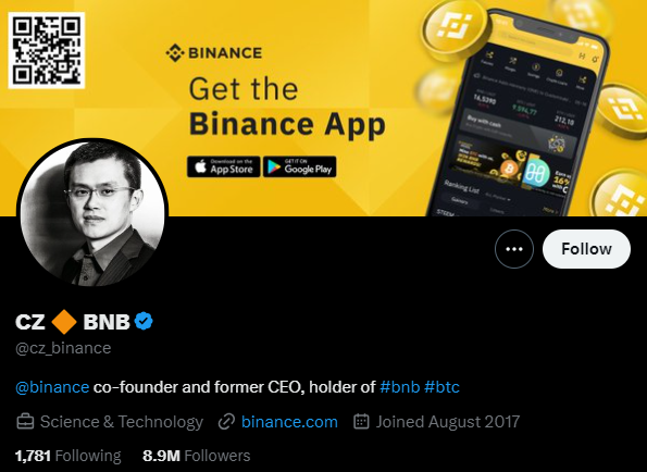 Profile Twitter @cz_binance