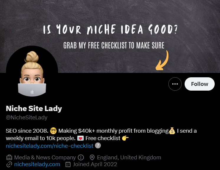 Good follow on twitter_Niche Site Lady (@NicheSiteLady)